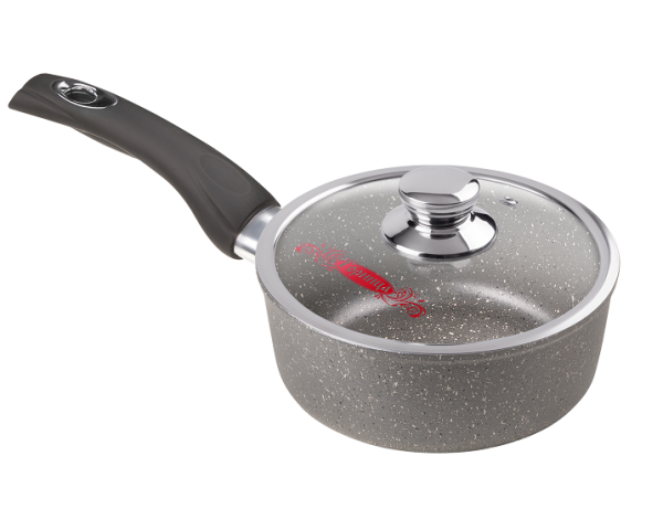 Ковш 1л с пласт ручкой с крышкой гранит Горница(27)---